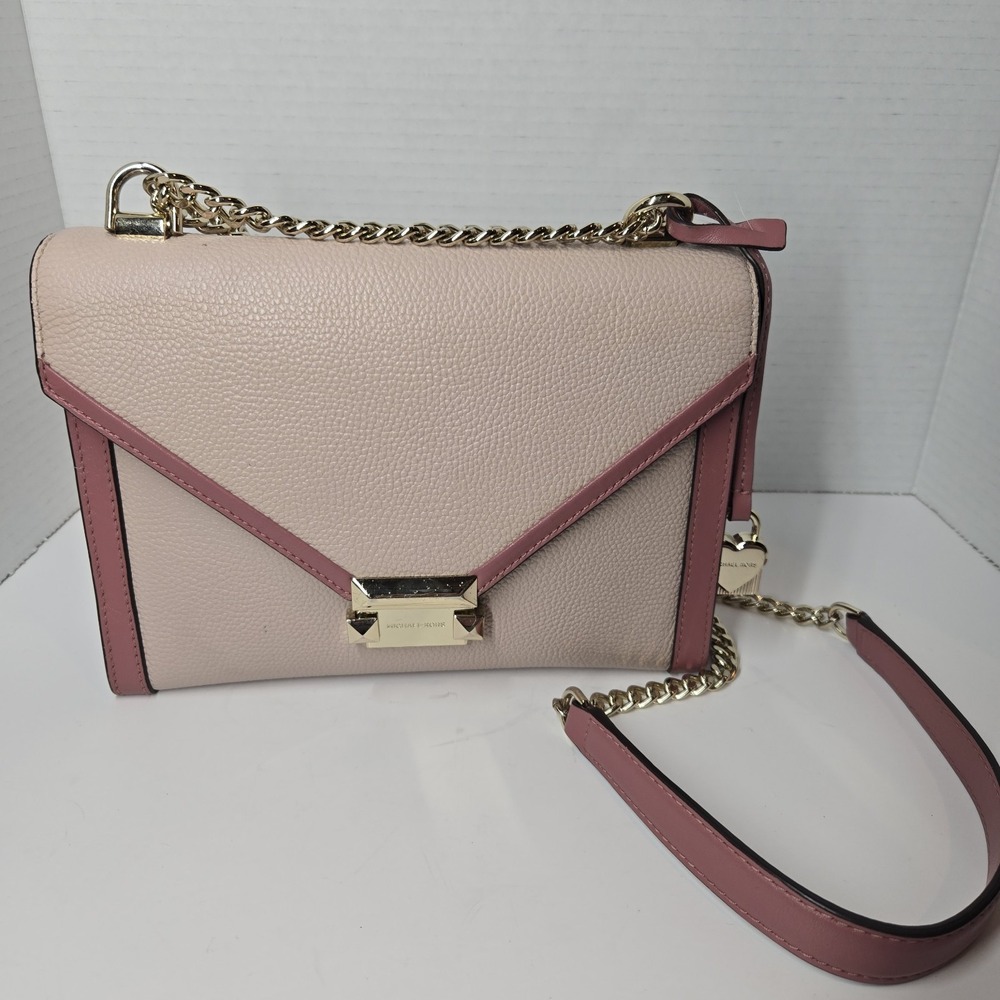 Michael Kors Whitney Pink Signature Logo Charm Convertible Shoulder Purse Chain - Picture 2 of 16